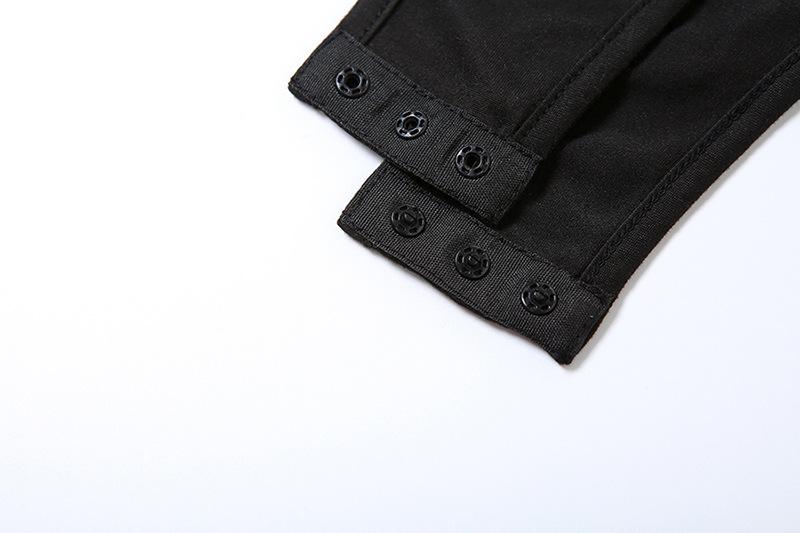 Dare to Thrill: Edgy Black O-Ring Cutout Bodysuit with Fingerless Gloves - Halloween & Club Ready