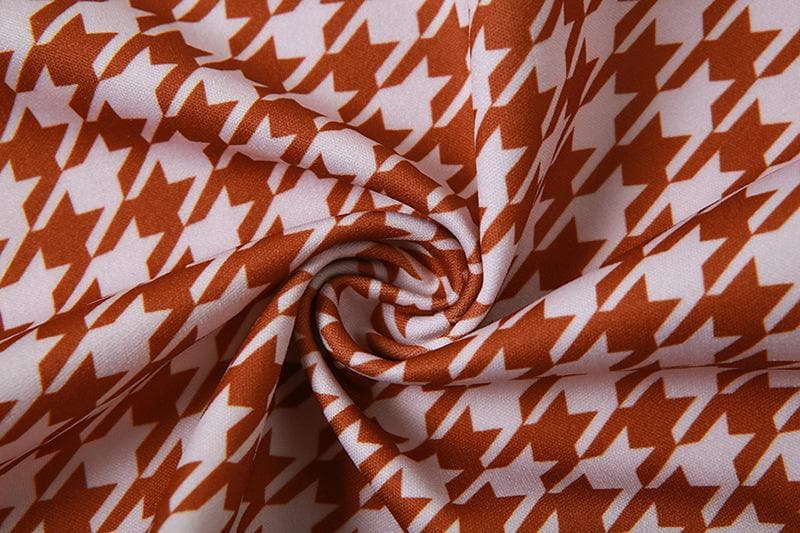 Fall Chic Houndstooth Halter Crop Top | Trendy Long Sleeve Cold Shoulder Blouse