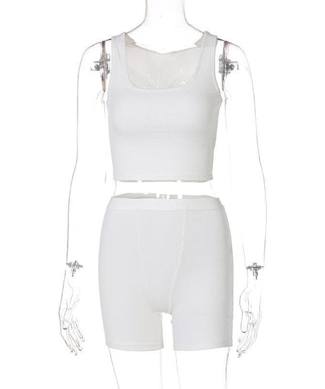 Fall Favorite: Effortless Ribbed Crop Top & Biker Shorts Set - Cozy Chic Loungewear