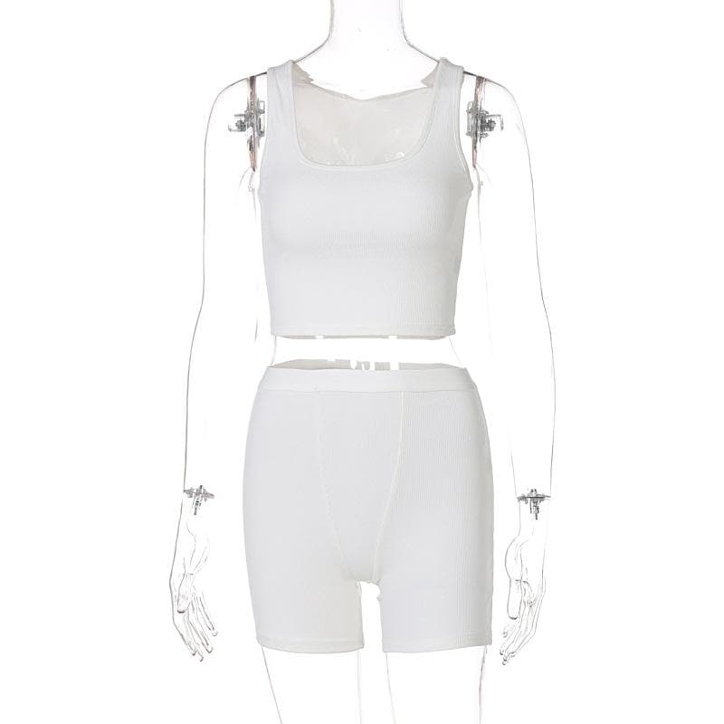 Fall Favorite: Effortless Ribbed Crop Top & Biker Shorts Set - Cozy Chic Loungewear