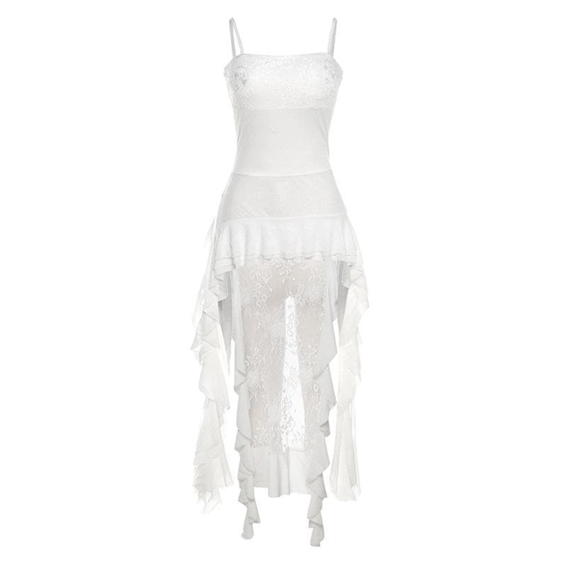 Alluring Lace & Sheer Ruffle Cami Mini Dress - Your Fall & Holiday Romance Essential