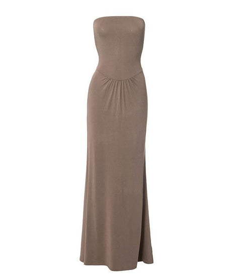 Effortless Chic: Fall & Holiday Ruched Backless Tube Maxi Dress - Comfortable & Flattering