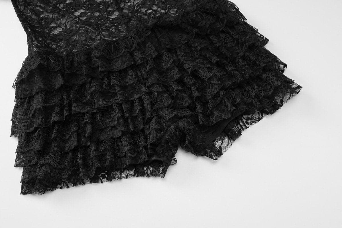 Sexy Black Lace Ruffle Romper - Strapless Tube Top Playsuit for Halloween & Fall Parties