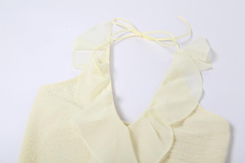 Effortless Elegance: White Ruffle Halter Mini Dress for Fall Parties & Getaways