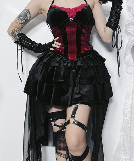 Bewitching Black Tiered Ruffle Mini Skirt with Sheer Mesh Overlay – Ultimate Gothic Halloween Costume & Alternative Fashion Statement