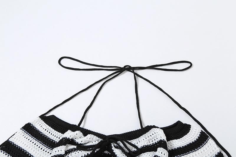 Effortless Fall Style: Striped Knit Maxi Skirt & Lace-Up Off-Shoulder Top Set