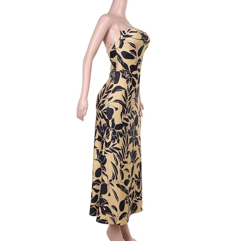 Effortless Chic: Botanical Print Cross-Back Maxi Dress - Your Essential for Fall Getaways