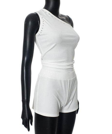Chic White One-Shoulder Studded Romper Playsuit | Resort & New Year's Eve Ready