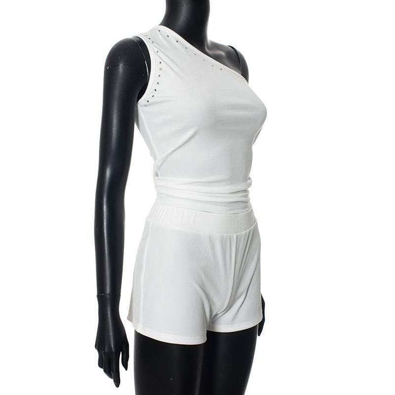 Chic White One-Shoulder Studded Romper Playsuit | Resort & New Year's Eve Ready