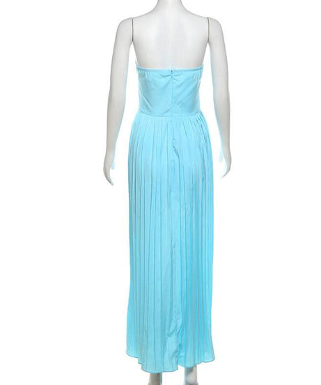Azure Escape Strapless Pleated Maxi Dress - Fall Formal & Resort Ready Elegance