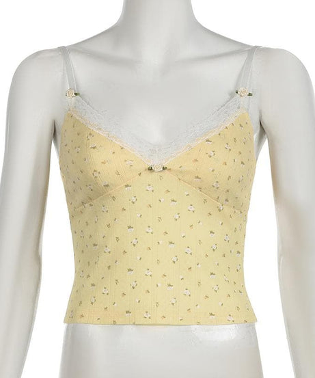 Cottagecore Dream: Dainty Yellow Floral Lace Cami Top – Your Sweet Fall Layering Essential