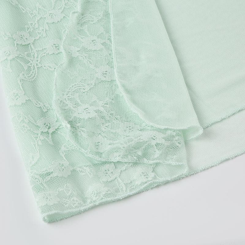 Whisper Blue Coquette Sheer Lace Tie-Front Top – Ethereal Fall Layering & Date Night Chic