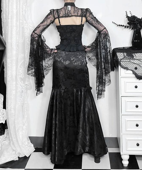 Fall Enchantress Ruched Maxi Skirt - Elegant Mermaid Silhouette for Halloween & Holiday Parties