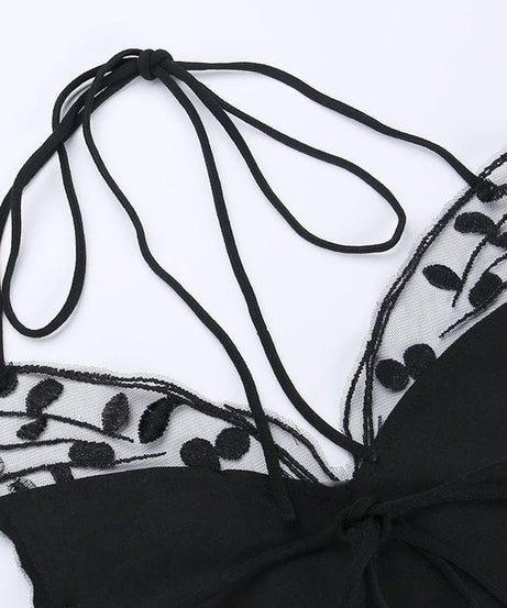 Whimsigoth Embroidered Butterfly Halter Crop Top - Y2K Backless Party & Halloween Ready