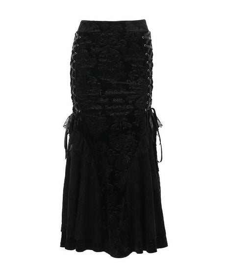 Enchanting Black Velvet Lace-Up Maxi Skirt | Gothic Fall & Halloween Statement Piece