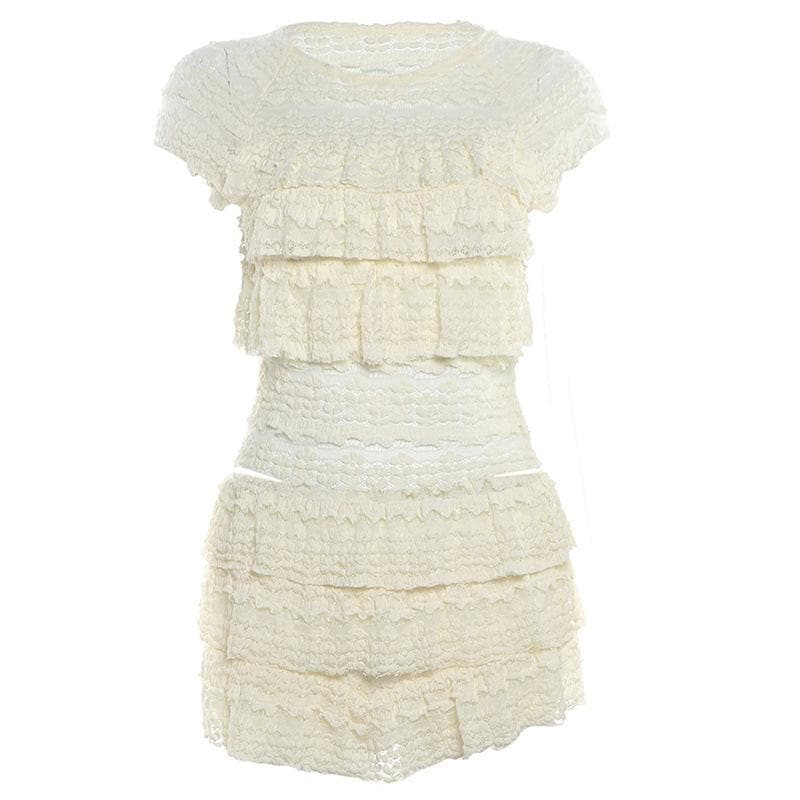 Fall Chic Ruffle Tiered Mini Skirt & Top Set - Cozy Textured Knit
