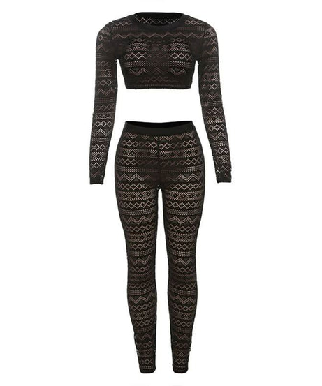 Mystic Sheer Knit Crop Top & Leggings Set | Fall Getaway & Halloween Ready Co-ord
