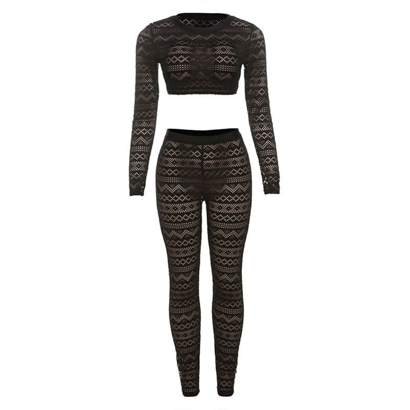 Mystic Sheer Knit Crop Top & Leggings Set | Fall Getaway & Halloween Ready Co-ord