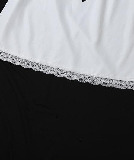 Dreamy White Satin & Lace Babydoll Chemise with Black Ribbon Bow – Elegant Fall Loungewear & Holiday Gift