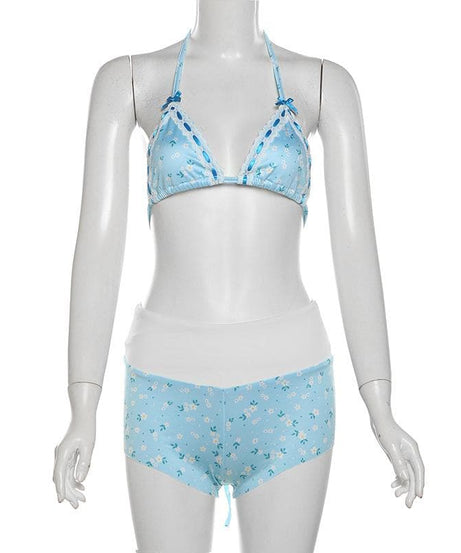 Dreamy Daisy Halter Bikini & High-Waisted Shorts Set - Your Resort Ready Getaway Essential!