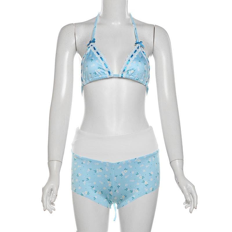 Dreamy Daisy Halter Bikini & High-Waisted Shorts Set - Your Resort Ready Getaway Essential!