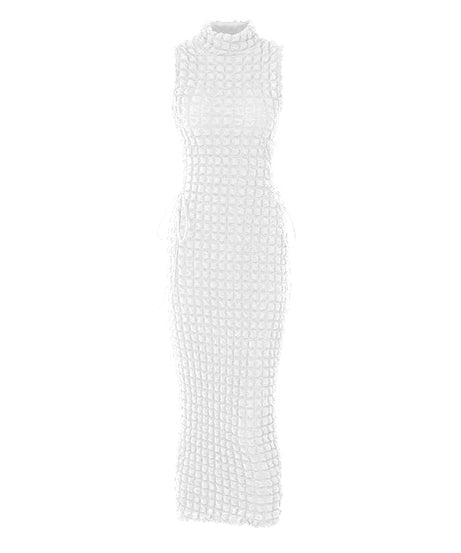 Emerald Elegance: Fall Waffle Knit High Neck Midi Dress with Adjustable Side Lace-Up – Perfect for Holiday Season