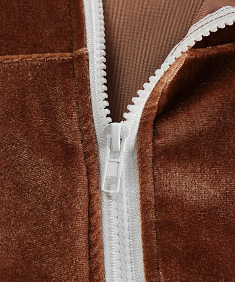 Luxe Fall Velvet Tracksuit Set for Women | Cropped Zip Hoodie & Straight Leg Pants