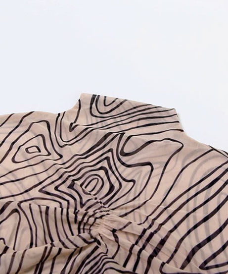 Fall Vibes Swirl Print Bodycon Set - High Neck Long Sleeve & Flared Pants