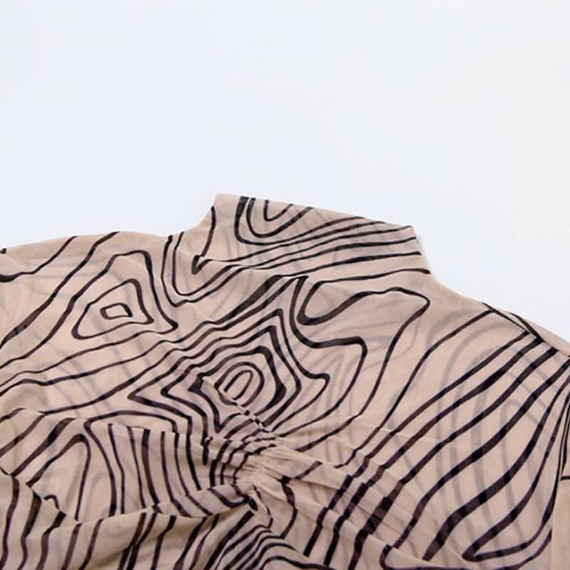 Fall Vibes Swirl Print Bodycon Set - High Neck Long Sleeve & Flared Pants