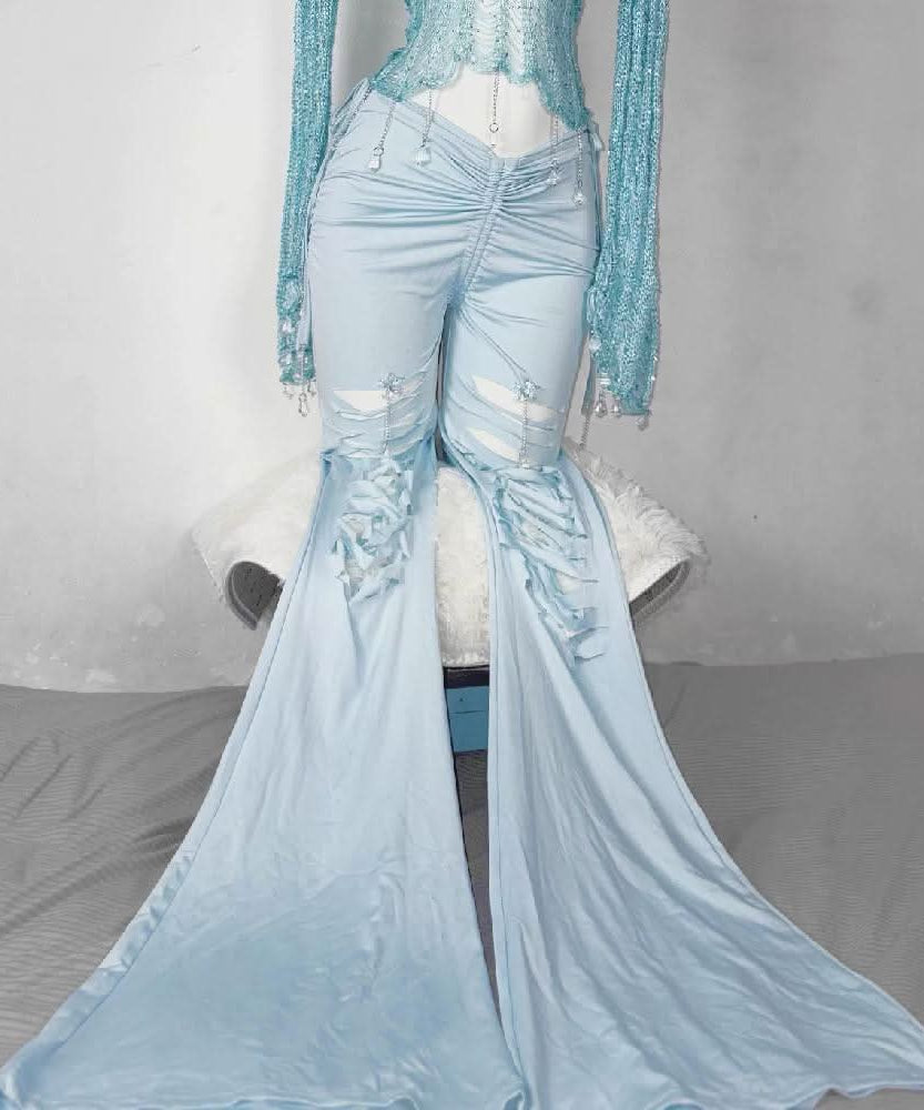 Y2K Aqua Distressed Knit Shrug & Bustier Top Set with Crystal Charms