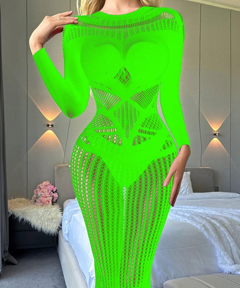 Gothic Glam Sheer Mesh Cutout Midi Dress - Perfect for Fall Parties & Halloween