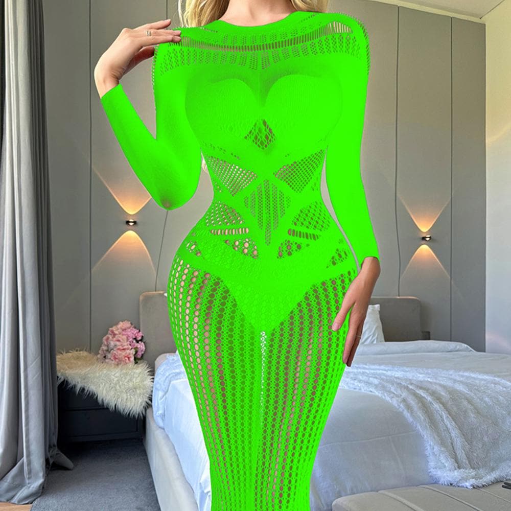 Gothic Glam Sheer Mesh Cutout Midi Dress - Perfect for Fall Parties & Halloween