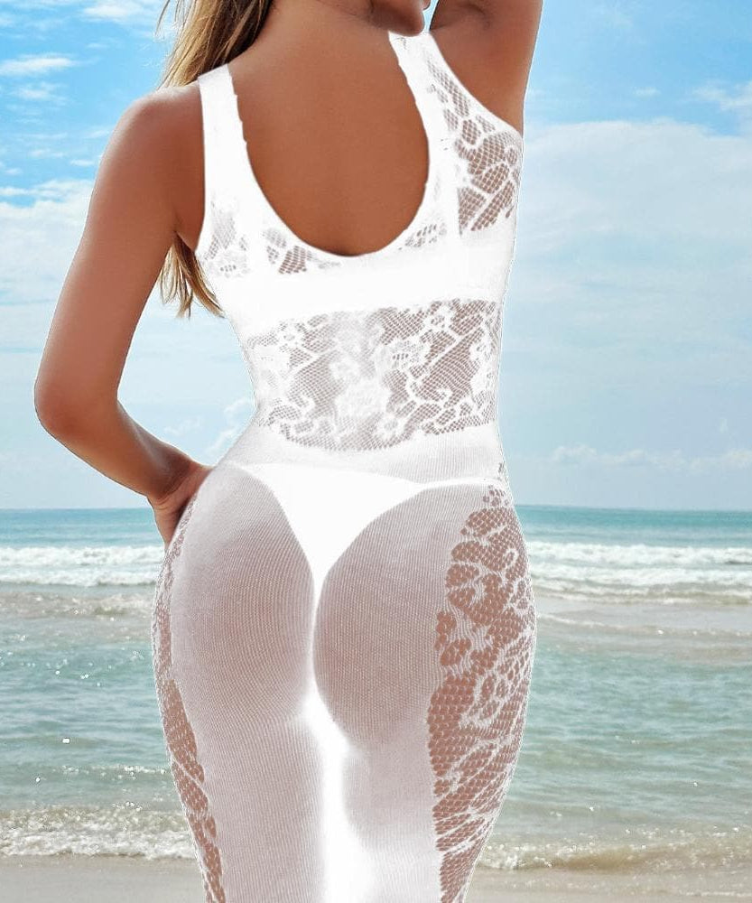 Seductive Black Lace Bodystocking Catsuit – Daring Cross Front for Halloween & Fall Nights