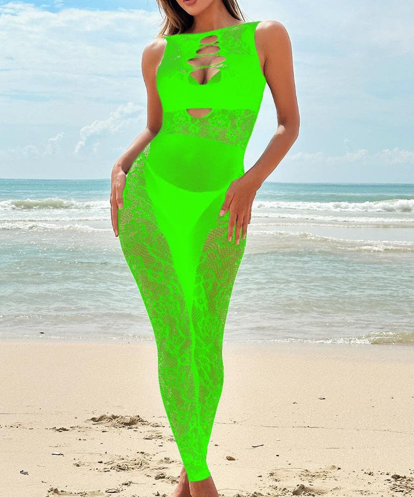 Seductive Black Lace Bodystocking Catsuit – Daring Cross Front for Halloween & Fall Nights