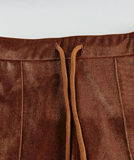 Luxe Fall Velvet Tracksuit Set for Women | Cropped Zip Hoodie & Straight Leg Pants