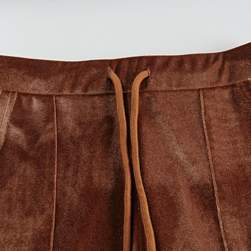 Luxe Fall Velvet Tracksuit Set for Women | Cropped Zip Hoodie & Straight Leg Pants