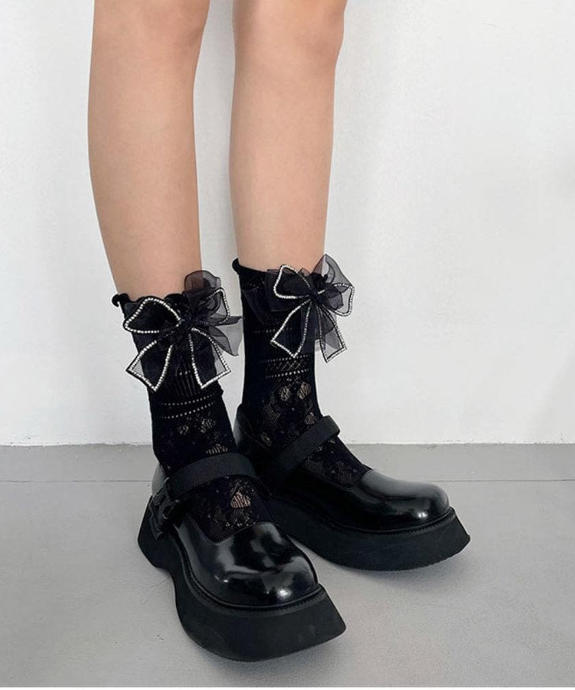 Delicate Sparkle Bow Sheer Ankle Socks | Fall Gothcore & Dark Academia Style