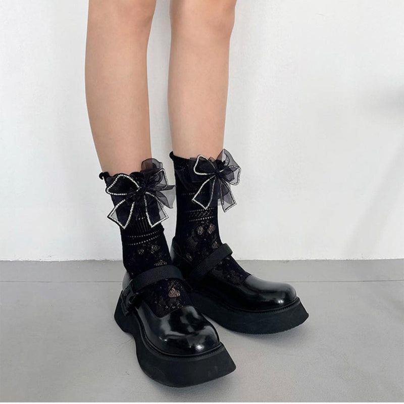 Delicate Sparkle Bow Sheer Ankle Socks | Fall Gothcore & Dark Academia Style