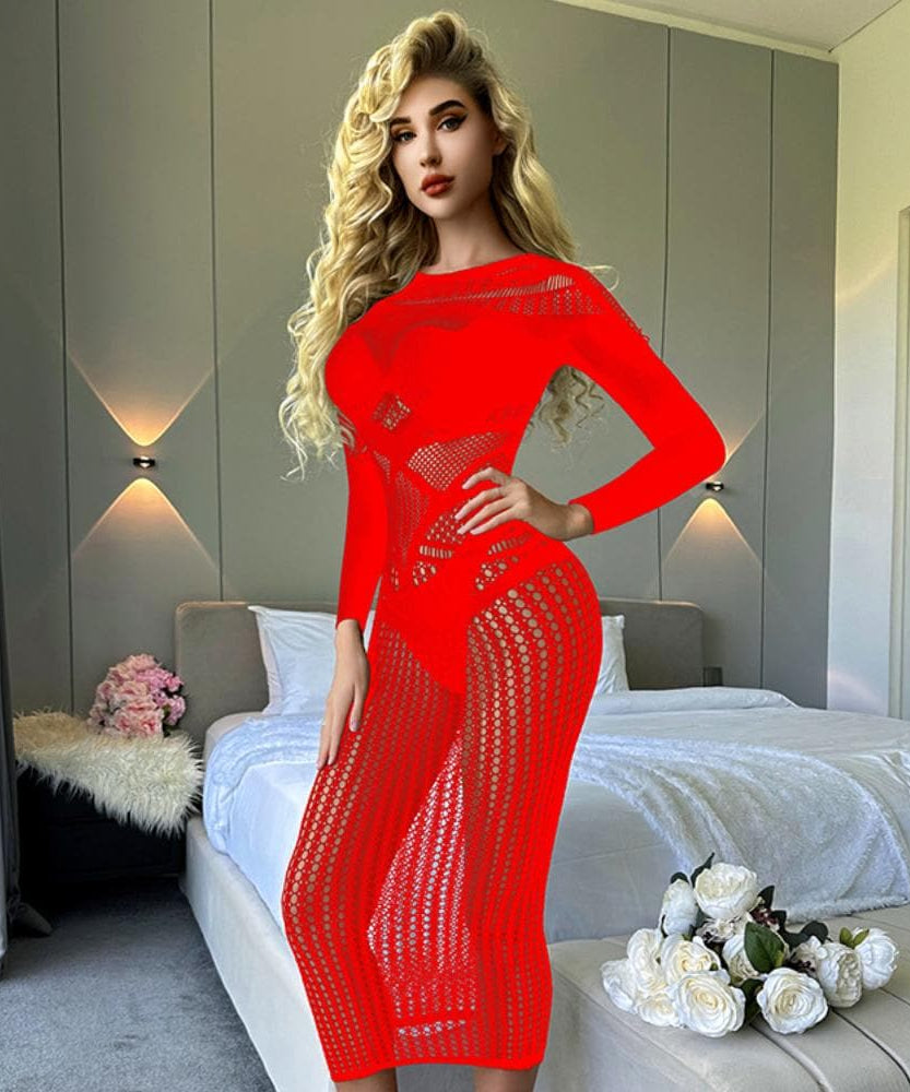 Gothic Glam Sheer Mesh Cutout Midi Dress - Perfect for Fall Parties & Halloween