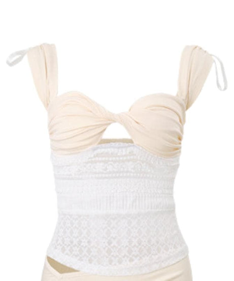 Twisted Front Lace & Ruched Top with Self-Tie Straps – Your Chic Fall Getaway Essential