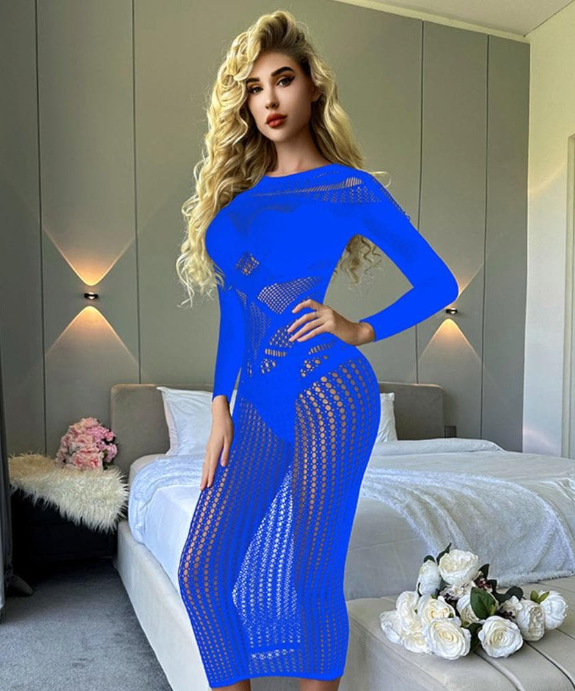 Gothic Glam Sheer Mesh Cutout Midi Dress - Perfect for Fall Parties & Halloween