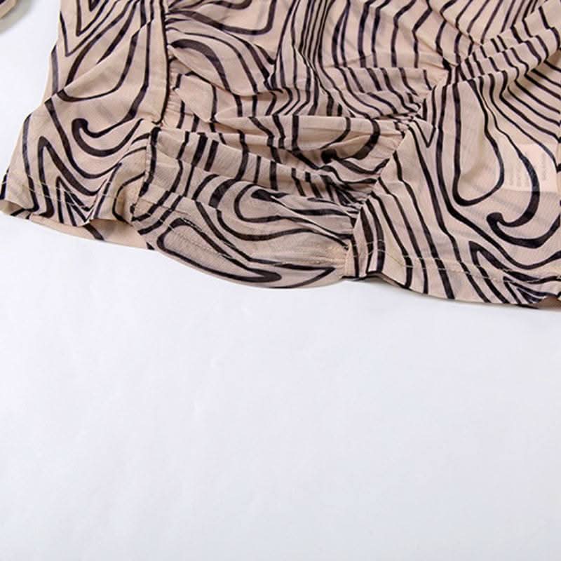 Fall Vibes Swirl Print Bodycon Set - High Neck Long Sleeve & Flared Pants
