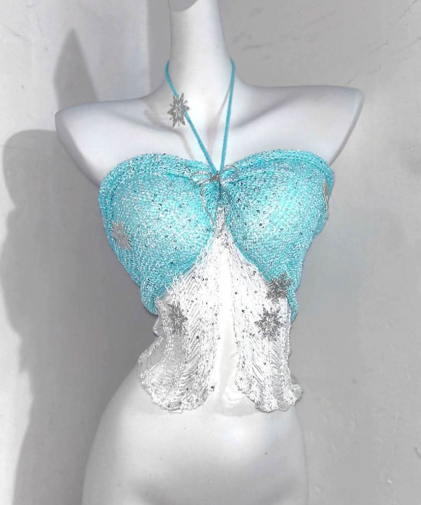 Enchanting Ice Queen Sparkle Knit Shrug & Halter Top Set – Perfect for Holiday Parties & NYE
