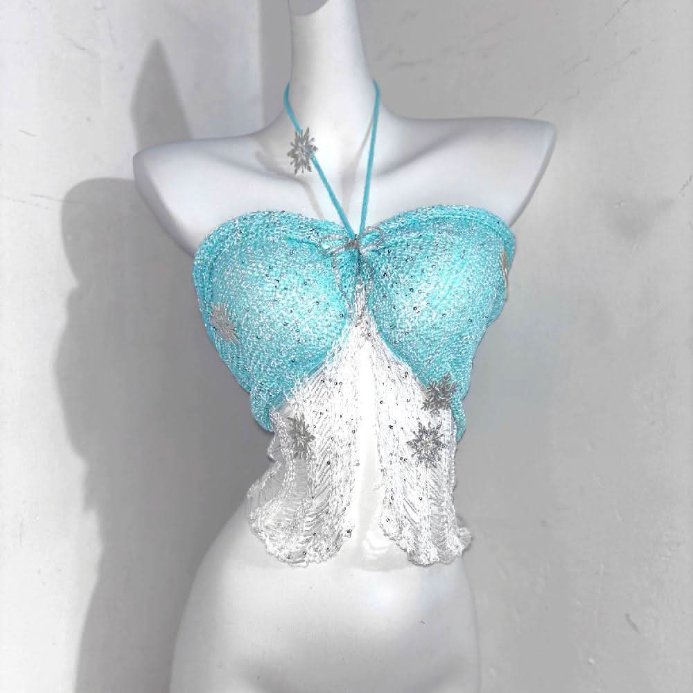Enchanting Ice Queen Sparkle Knit Shrug & Halter Top Set – Perfect for Holiday Parties & NYE