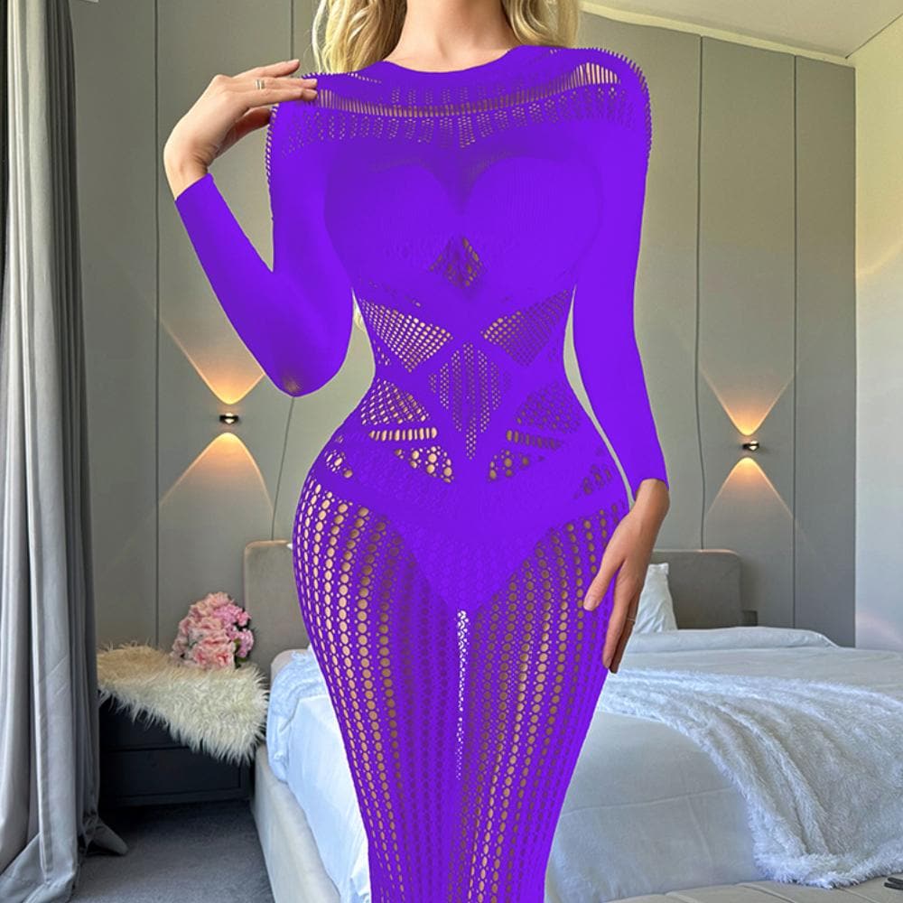 Gothic Glam Sheer Mesh Cutout Midi Dress - Perfect for Fall Parties & Halloween