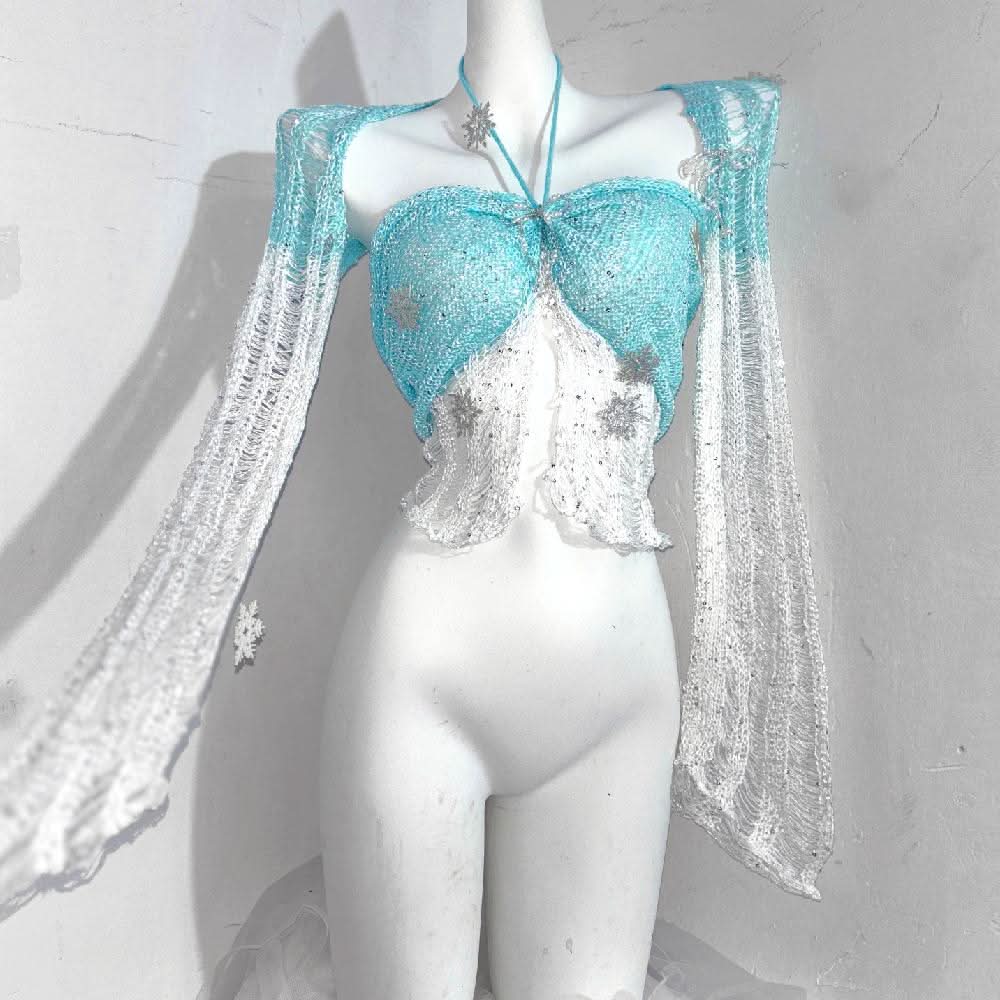 Enchanting Ice Queen Sparkle Knit Shrug & Halter Top Set – Perfect for Holiday Parties & NYE