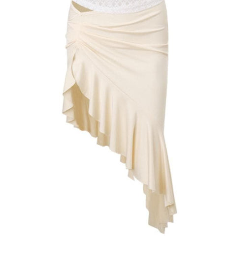 Autumn Glam Asymmetrical Ruffle Midi Skirt - Chic Ruched High-Low Style