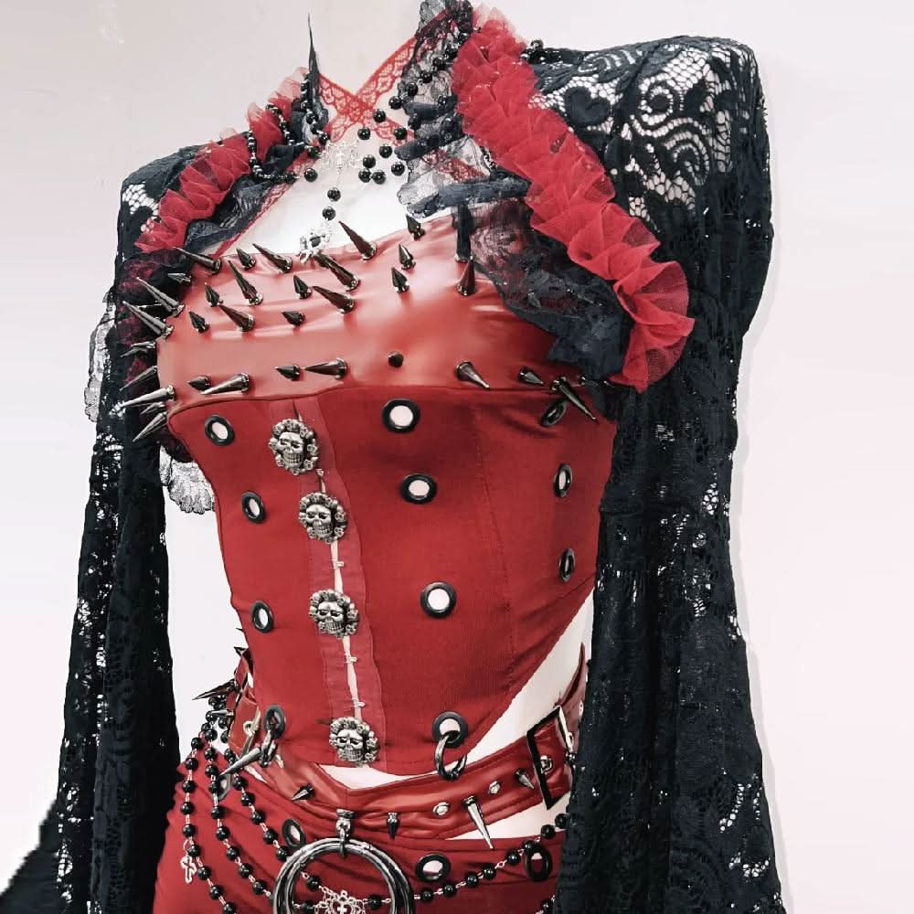 Rebel Rose Goth-Glam Corset Mini Dress & Lace Shrug Set - Your Ultimate Halloween & Fall Party Statement