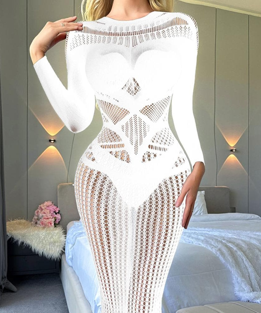 Gothic Glam Sheer Mesh Cutout Midi Dress - Perfect for Fall Parties & Halloween