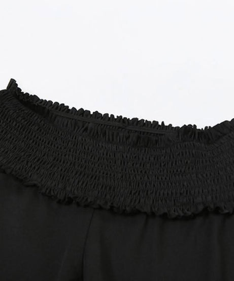 Effortless Autumn Chic: Black Off-Shoulder Top & Flare Pant Set